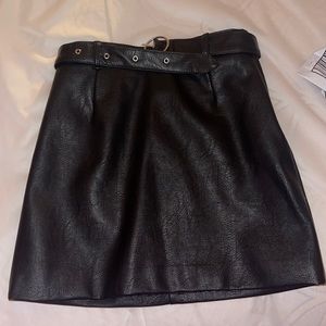 Belted Faux Leather Skirt
